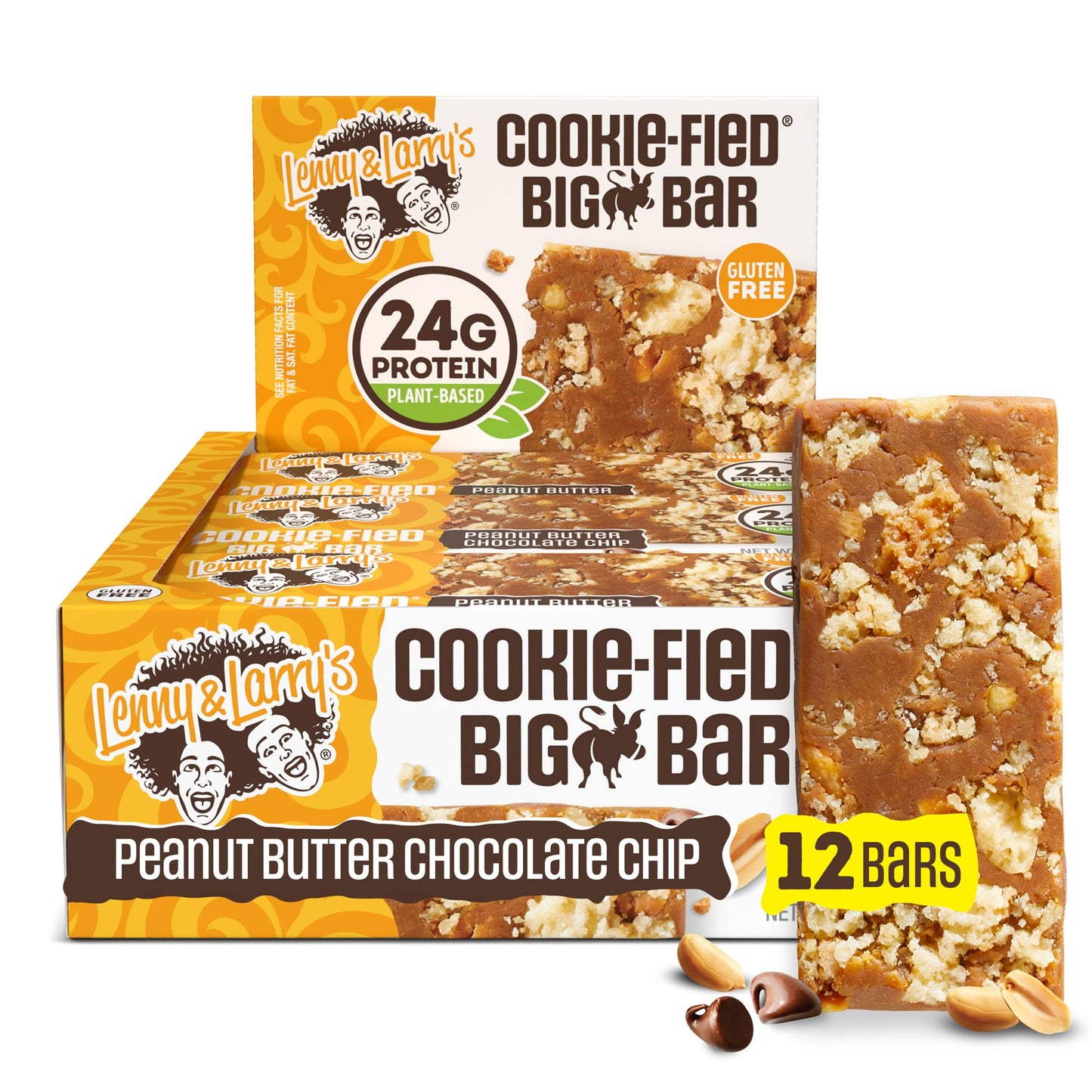 Lenny & Larry'S Cookie-Fied Big Bar - Peanut Butter Chocolate Chip Vegan Protein Bars 12X90G - Healthy Snacks, 24G Plant Protein