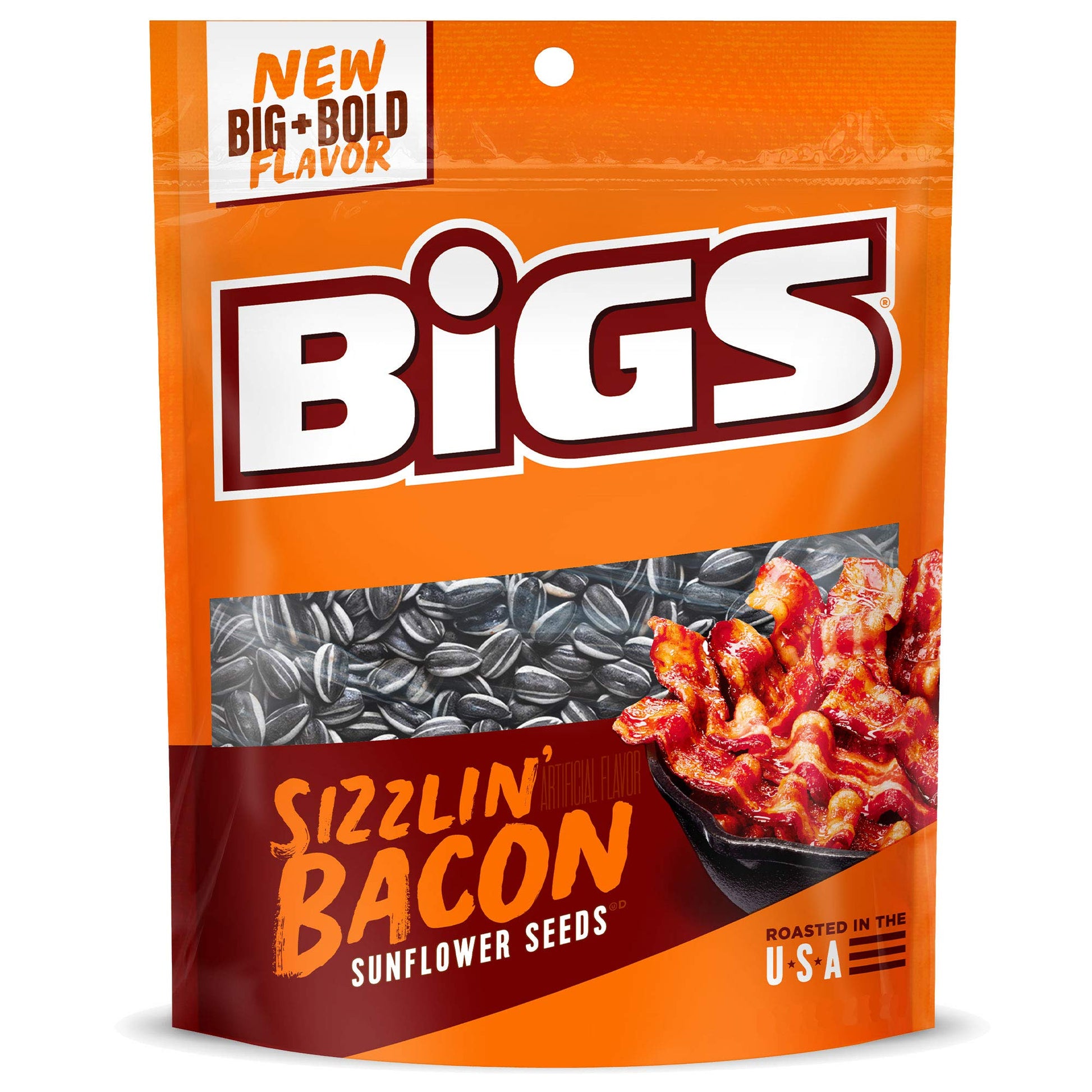 BIGS Sunflower Seeds, Sizzlin  Bacon Flavor, Baseball Stocking Stuffer, 5.35 oz. (Pack of 12)