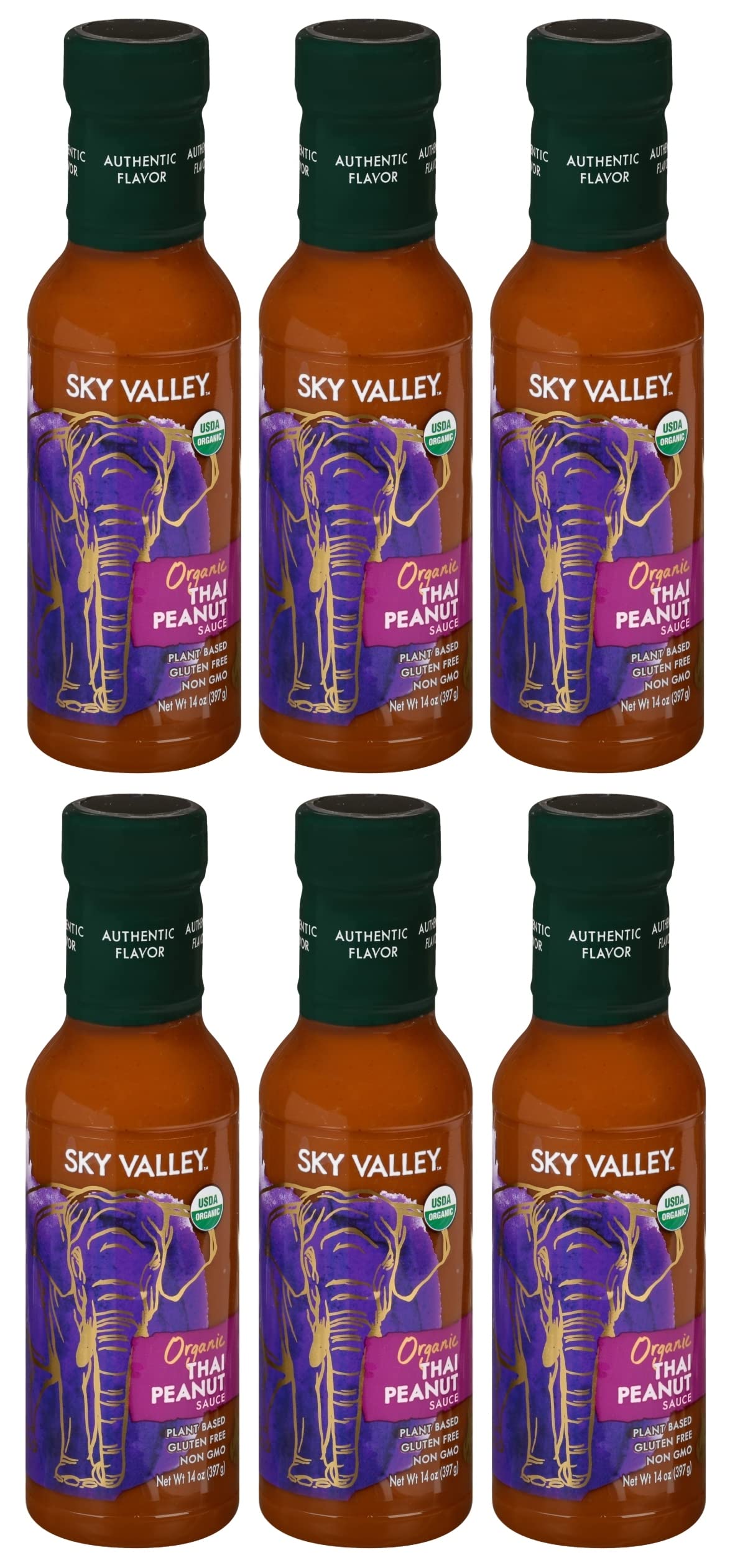 Sky Valley Thai Peanut Sauce - Gluten Free, Organic, Vegan, Mild Heat - 14 Oz, 6-Pack