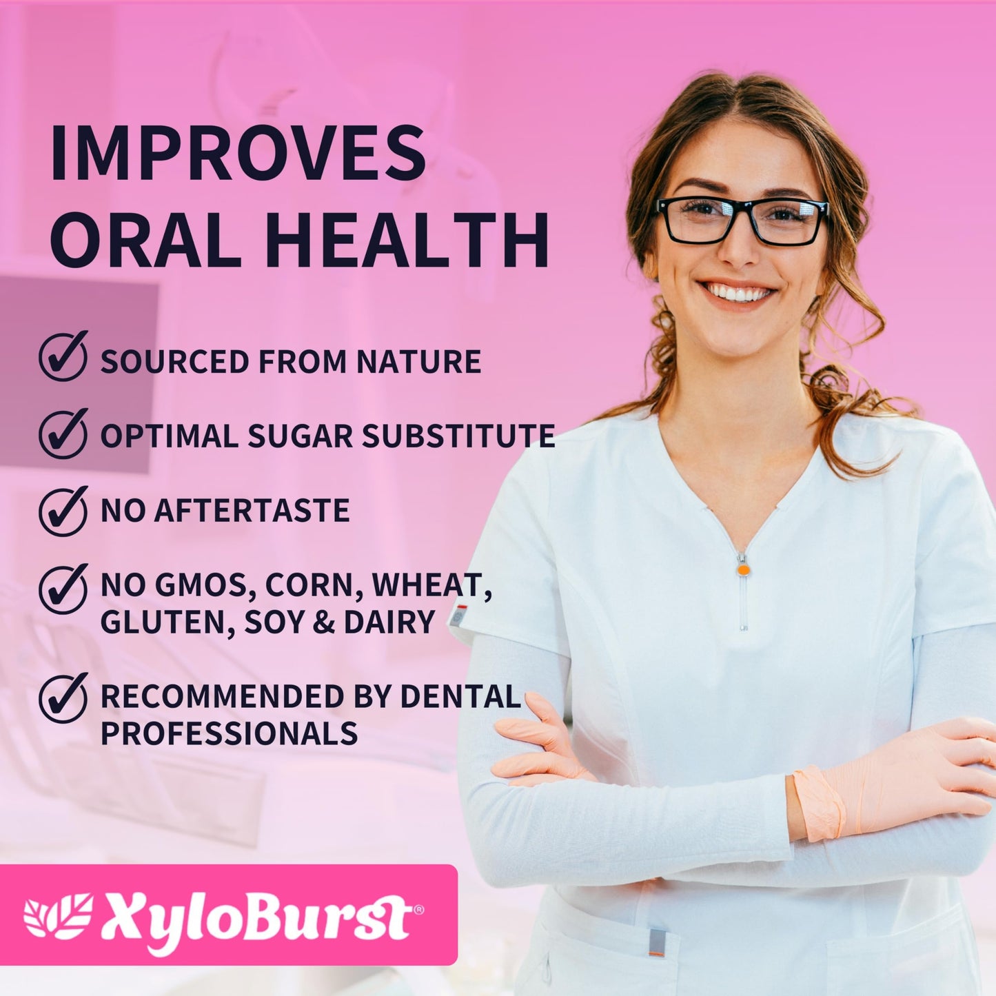 Xyloburst Xylitol Chewing Gum, Sugar Free, Gluten Free, Keto Friendly, Pink, Small, Pack of 12, 12 Pieces
