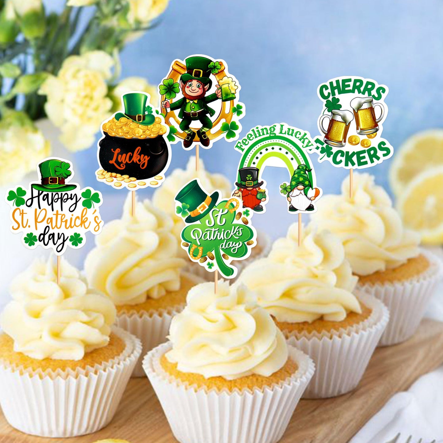 Ercadio 24 Pack Happy St Patrick'S Day Gno-Me Cupcake Toppers St Patrick'S Day Cupcake Picks Green Gno-Me Cake Toppers For Irish