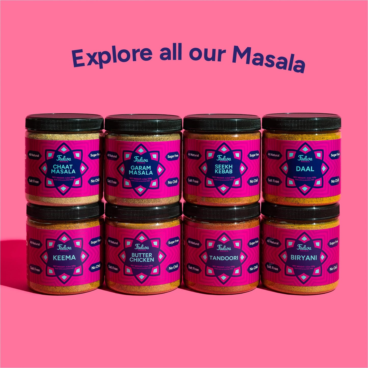 Fadwa Masala Butter Chicken Spice Mix - 4.5 oz Jar  Salt & Sugar Free  Non-Spicy Authentic Desi Spices for Pakistani & Indian Cooking  Curry  Garam Masala - No Artificial Ingredients - Gluten Free