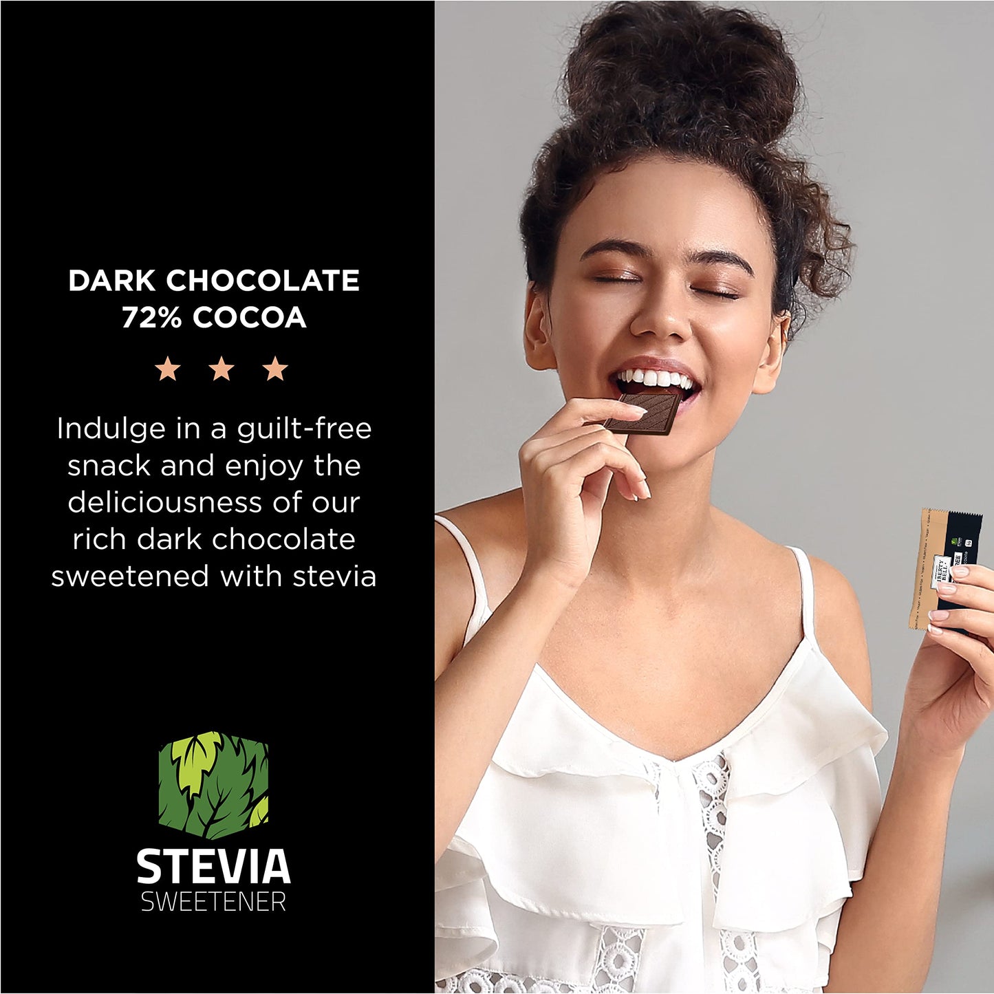 Zero Sugar Dark Chocolate Squares 72% Cocoa, Vegan, Gluten-Free, Stevia Sweetened Candy Bars, 45 Count