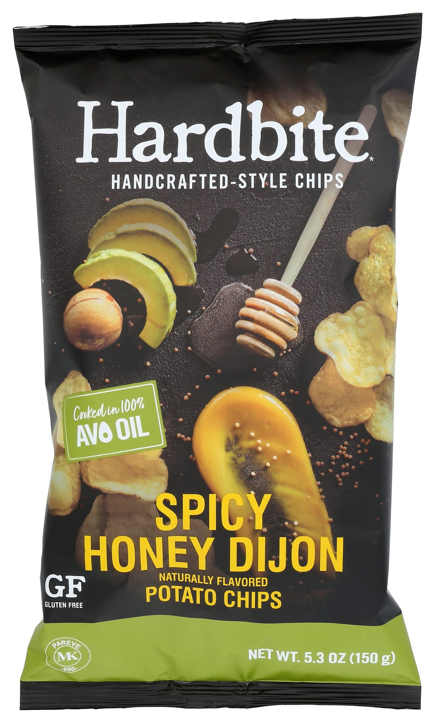 Hardbite Handcrafted-Style Chips, Spicy Honey Dijon Naturally Flavored Potato Chips, Cooked in 100% Avocado Oil, Kosher, Gluten 