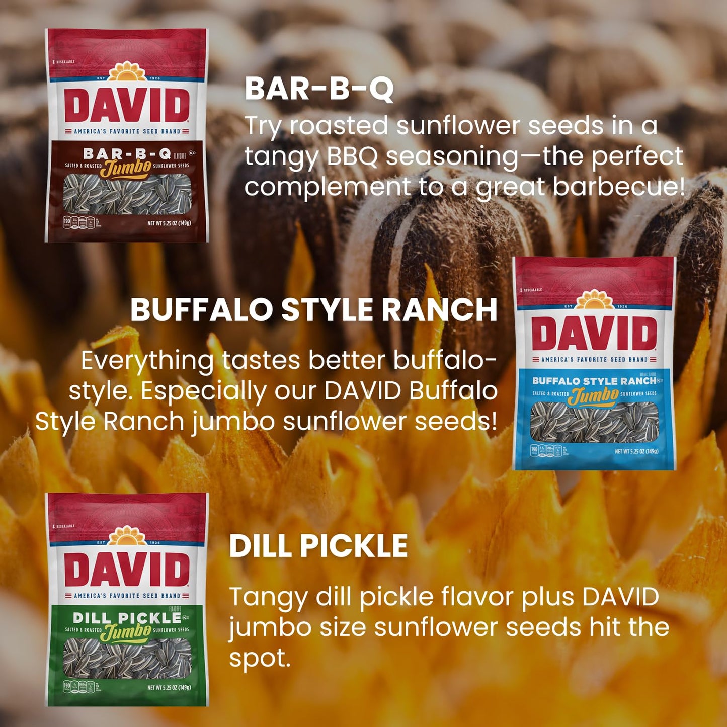 Generic DAVIDs Sunflower Seeds Variety Pack, 5.25 Oz Bags, 9 Count, Assorted Flavors