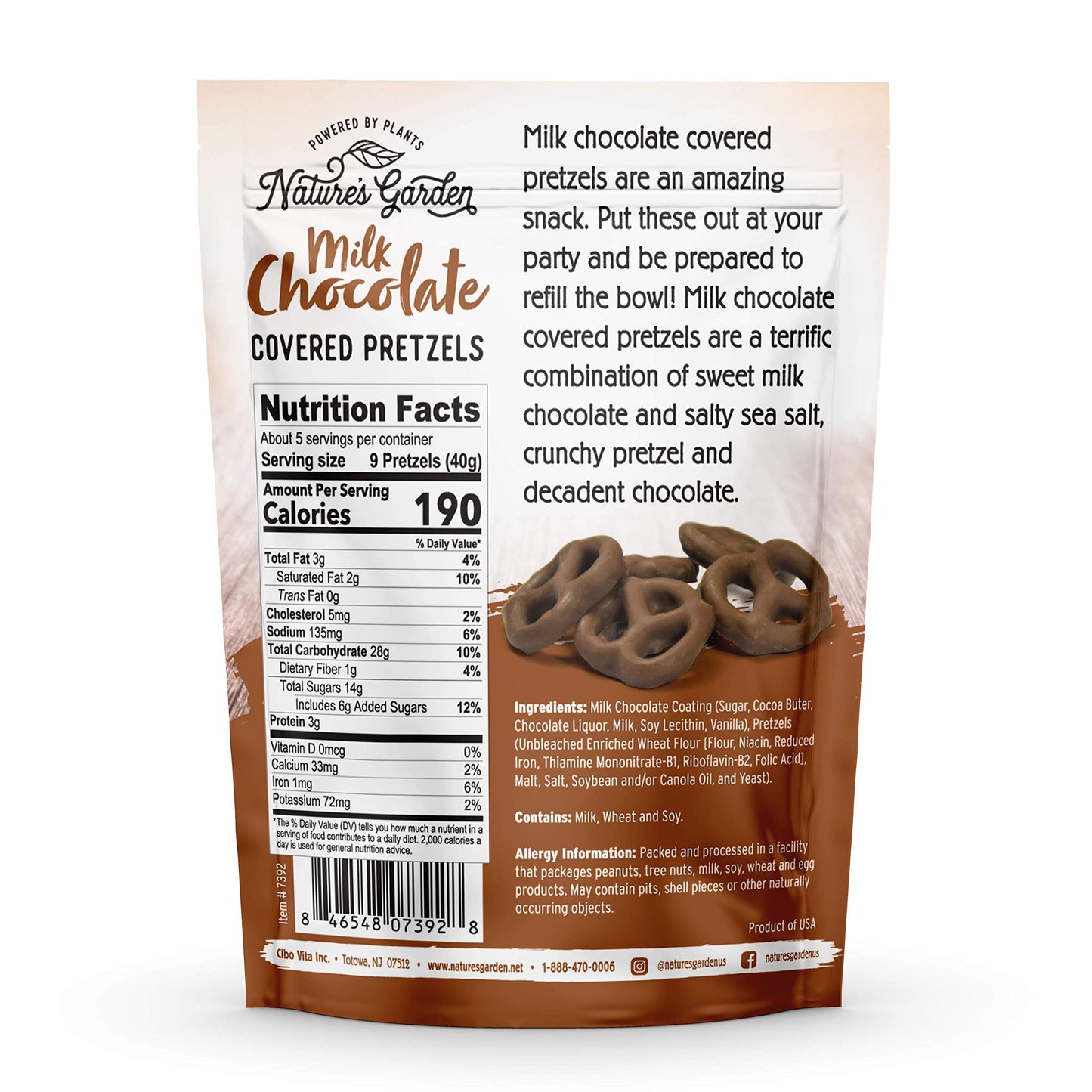 Nature'S Garden Milk Chocolate Covered Pretzels - No Trans Fat, Indulgent Snack, Milk Chocolate Pretzels - 7 Oz Bag (Pack Of 1)