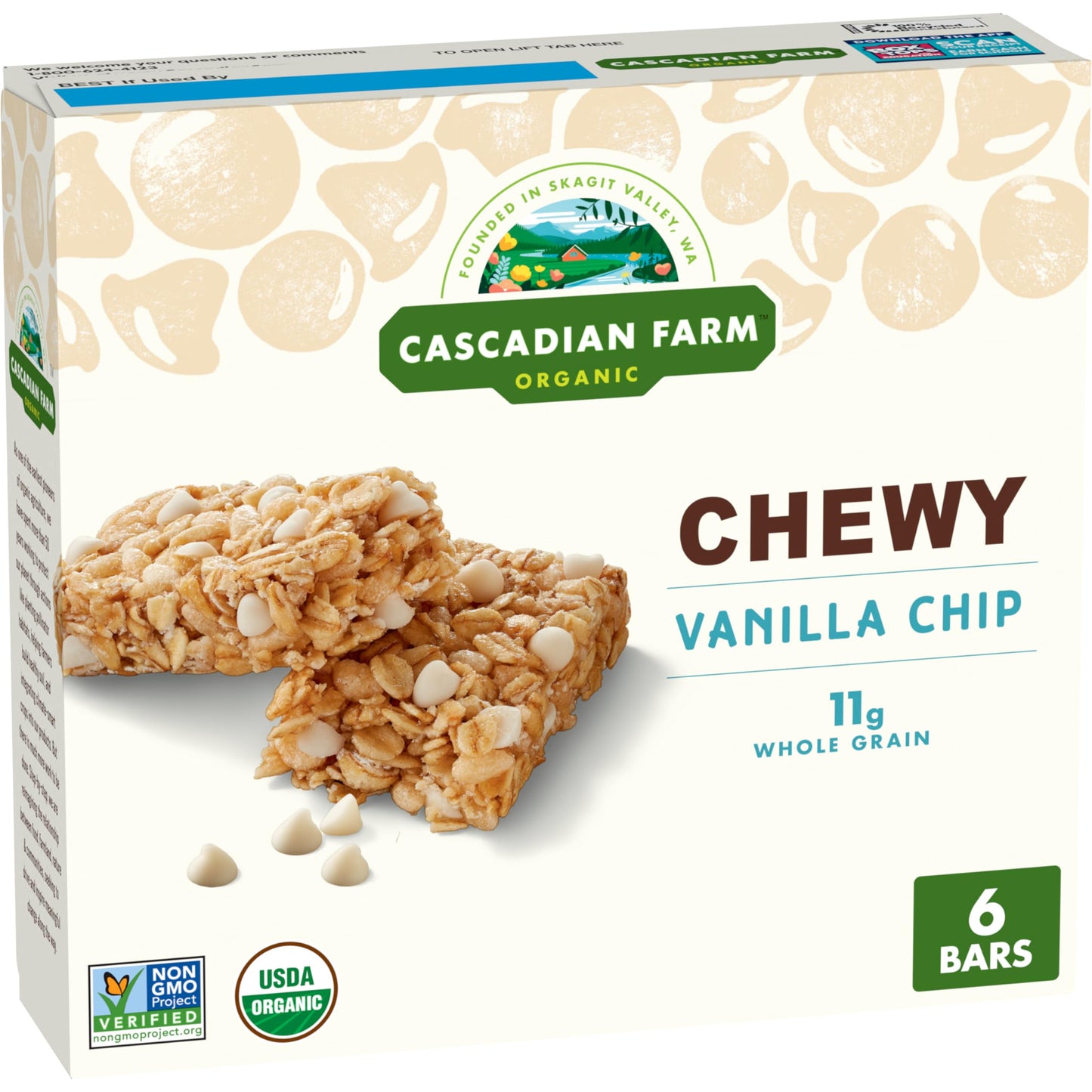 Cascadian Farm Organic Vanilla Chip Chewy Granola Bars, 7.4 Ounce, 6 Count