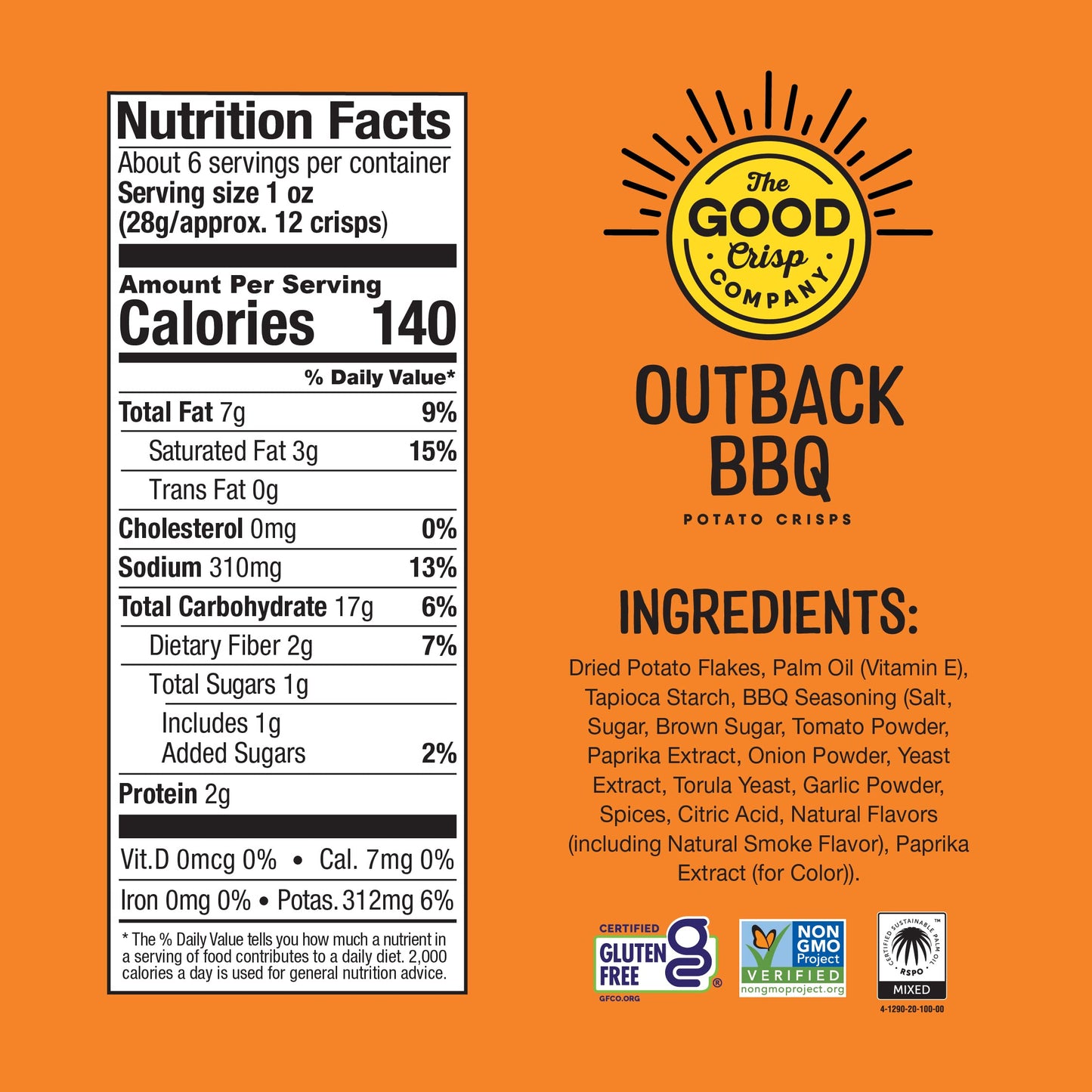 The Good Crisp Company, Outback Bbq, Gluten Free Potato Chips (5.6 Ounce Canisters, Pack Of 8), Non-Gmo, Allergen Friendly, Potato Chip Snack Pack, Gluten Free Snacks