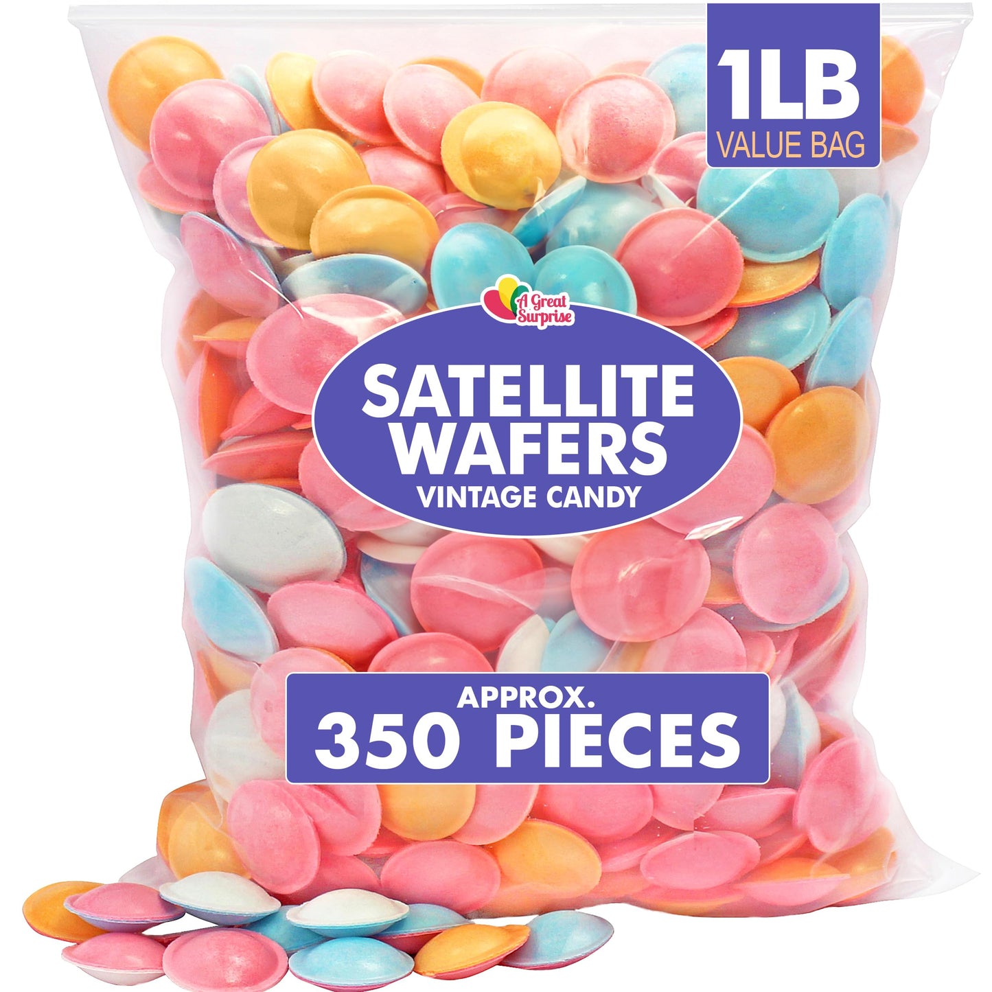 Satellite Wafers Candy - 1 Pound - Flying Saucer Candy - Wafer Candy Discs - Ufo Candies - Bulk Classic Nostalgic Candy - Aprrox. 350 Pieces