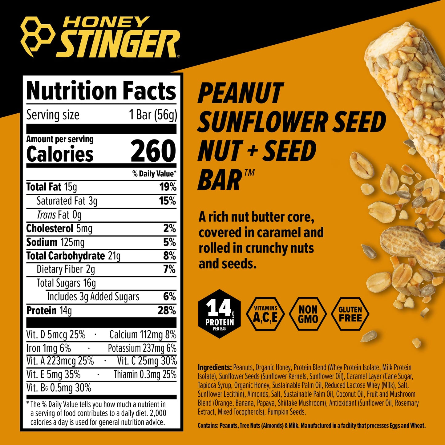 Honey Stinger Nut + Seed Bar | Peanut Sunflower Seed | Protein Packed Food for Exercise, Endurance and Performance and Recovery