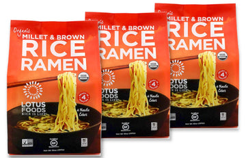 Lotus Foods Organic Millet & Brown Rice Ramen - Gluten Free Ramen Noodles, Whole Grain Ramen Noodles, Organic Vegan Ramen, Low Sodium Rice Noodles, Organic, Gluten-Free, Vegan - 10 Oz Bags (Pack Of 3)