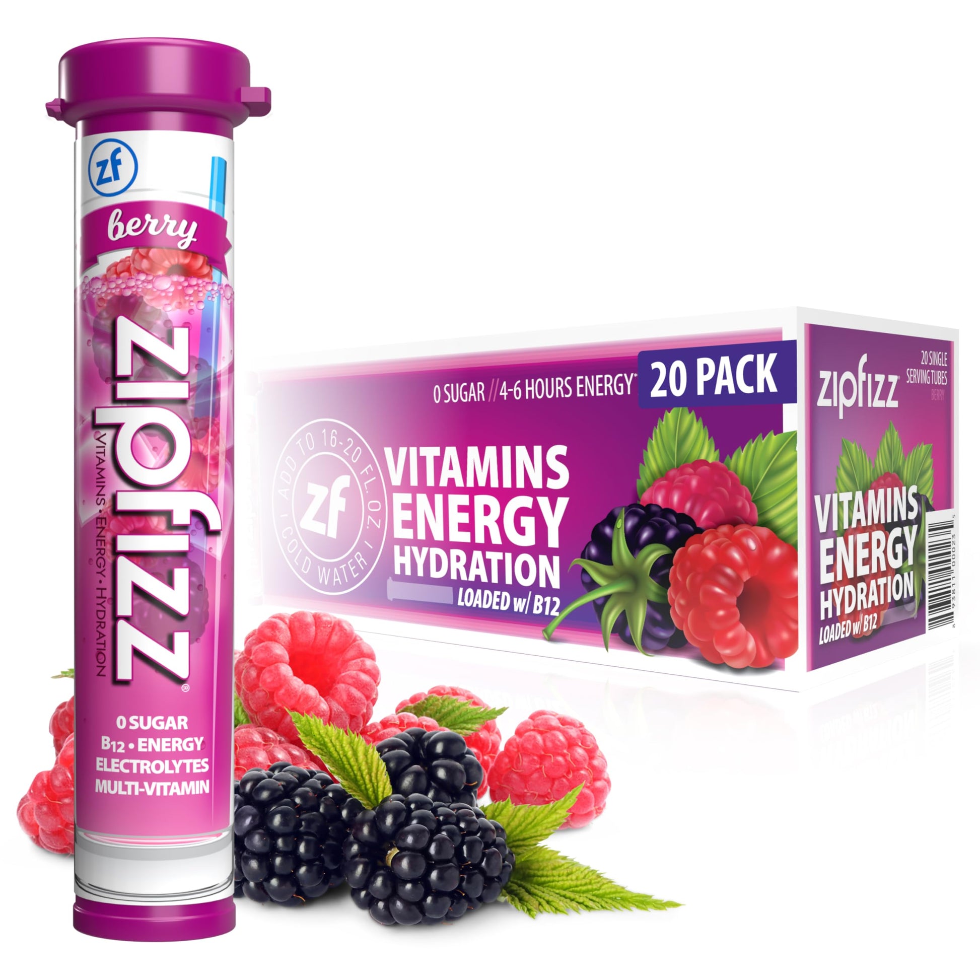 Zipfizz Energy Drink Powder, Berry, Sugar-Free, Electrolyte, 20 Pack, 0.39 Ounce Each, Model 20BERRY