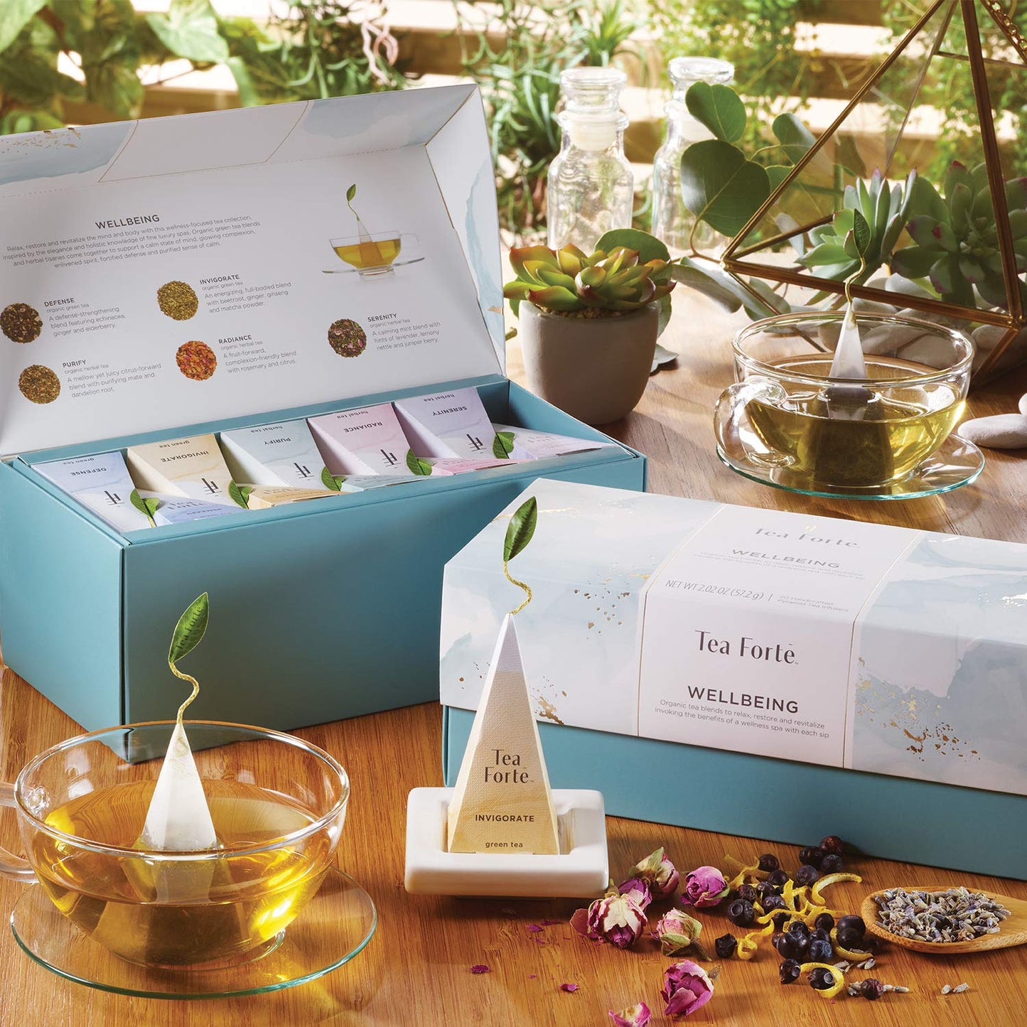 Tea Forte Wellbeing Assorted Presentation Box Tea Gift Set  20 Count  2 of Each Variety Individually Wrapped Handcrafted Pyramid Infuser Bags