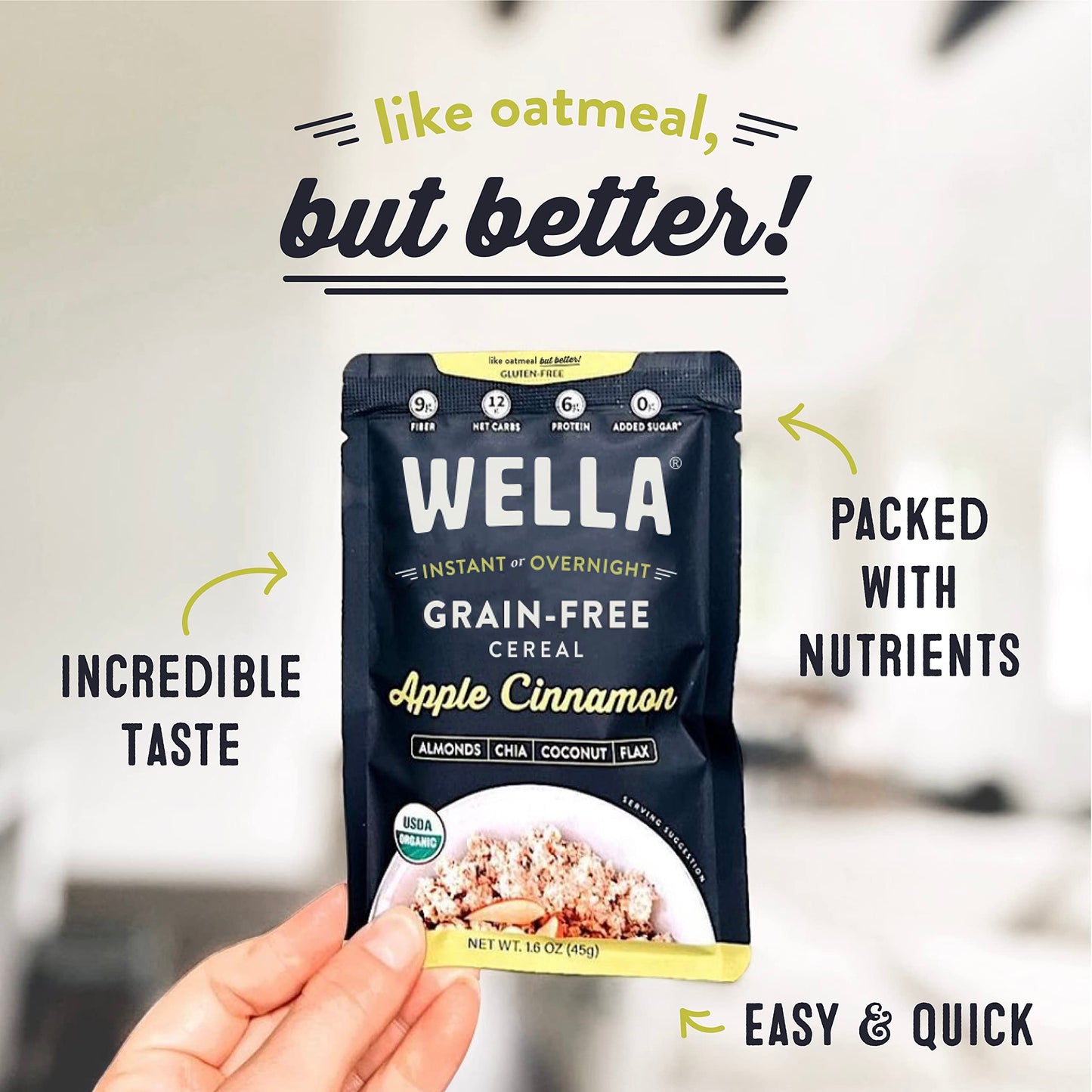 Wella Cereal Oatmeal Alternative, Gluten-Free Breakfast Hot Cereal, Grain-Free Paleo Organic Vegan High Protein Superfood, Plant