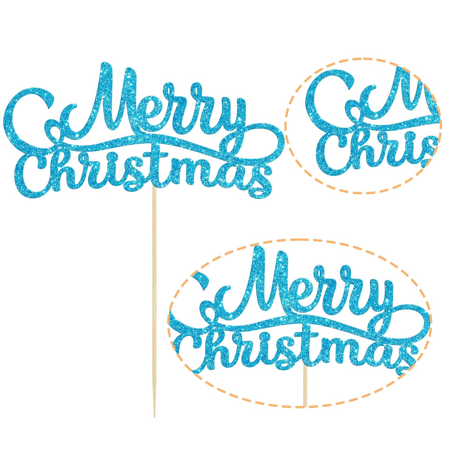 Gyufise 1 Pack Blue Glitter Merry Christmas Cupcake Toppers Holiday Xmas Cake Picks Decorations For Christmas Party Supplies Hap