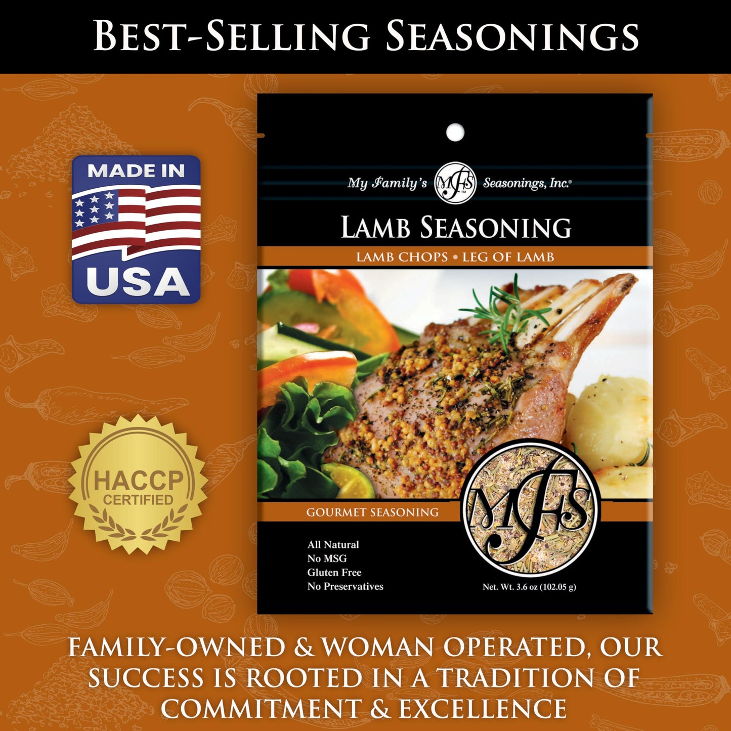 My Familys Seasonings Lamb Seasoning Rub - All-Natural, No MSG, Gluten Free - 3.6 oz Resealable Pack