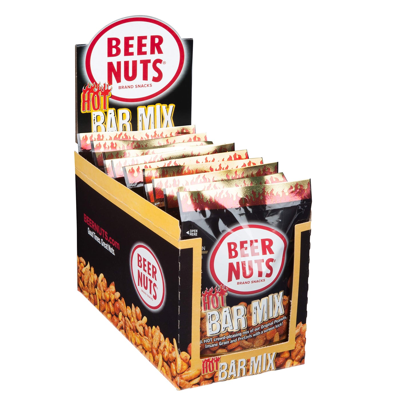BEER NUTS Habanero Bar Mix - Spicy Peanuts & Corn Sticks - 2oz Bags, 12 Pack