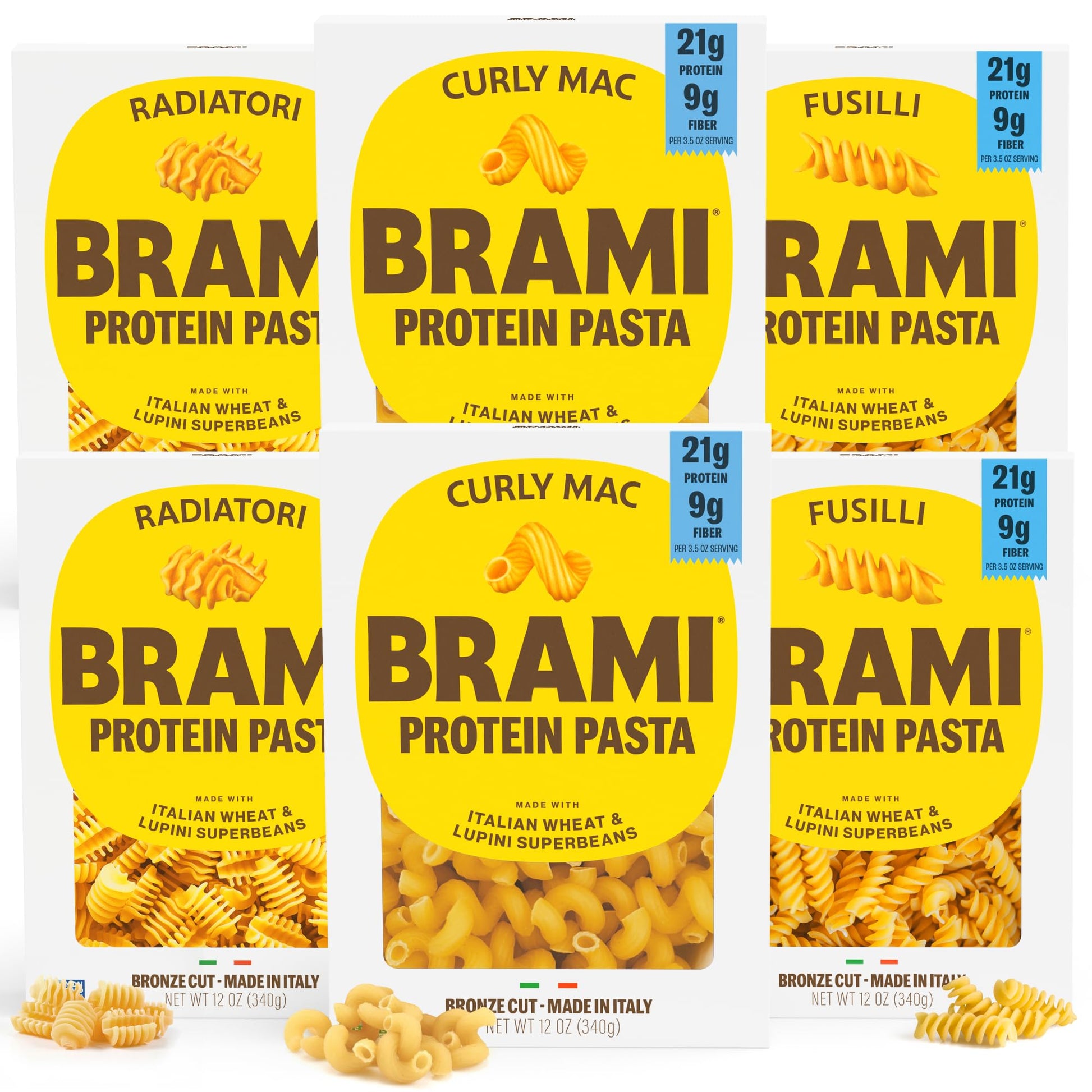 Brami Fusilli, Curly Mac, Radiatori Italian Protein Pasta | Low Carb | High Fiber | High Protein | Keto | Non-GMO | Made in Ital