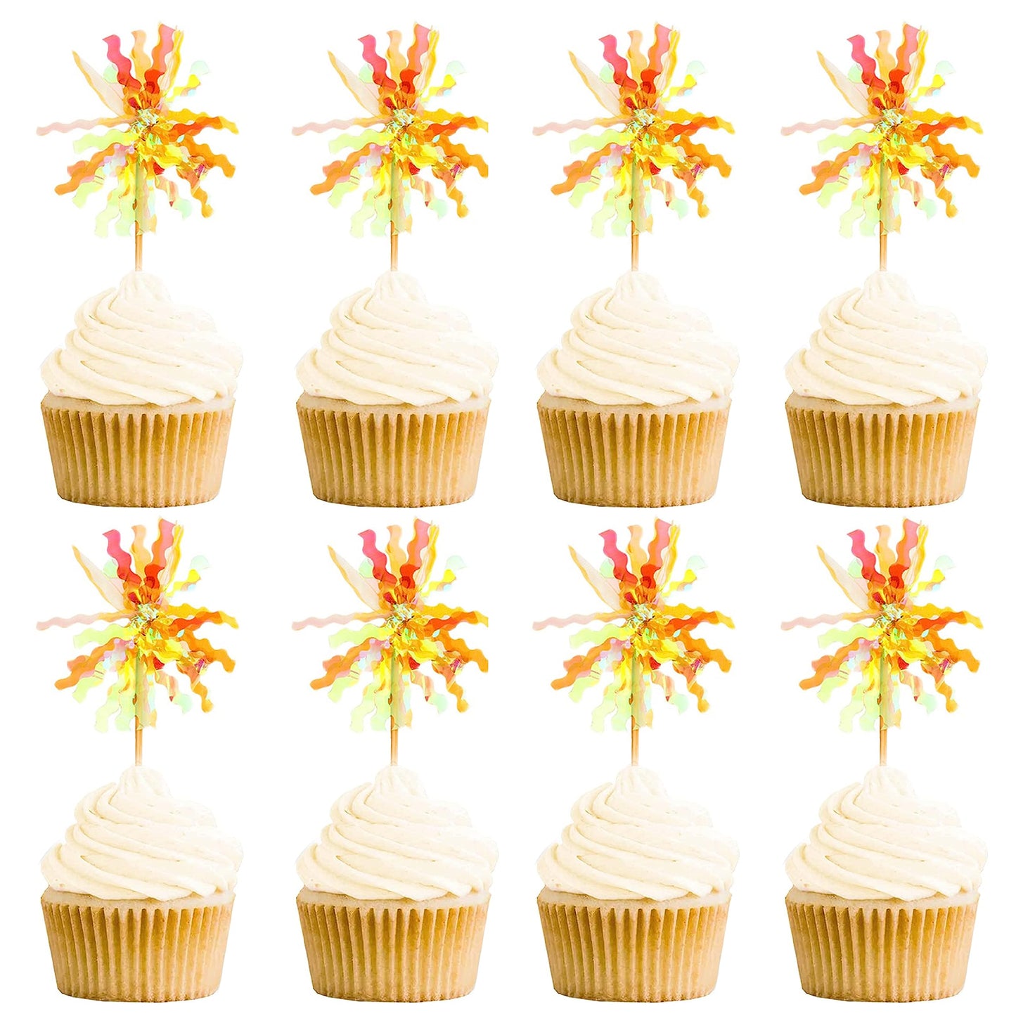 Takemay Cupcake Toppers, 30PCS Sparkle Yellow Foil Firework Picks for Party, Birthday, Wedding