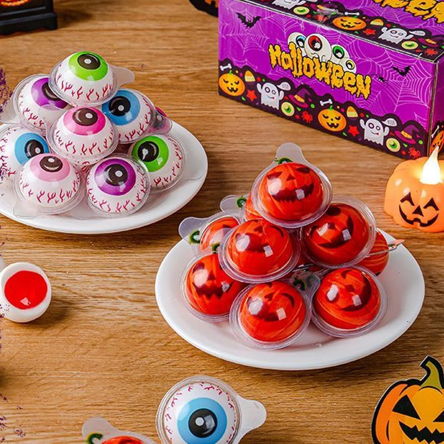 Kwolykim Gummy Pumpkin Candy, Small Size 3D Pumpkin Design Gummies Candy With Filling For Trick Or Treat Individually Wrapped Perfect For Halloween Parties Gift 30Pcs