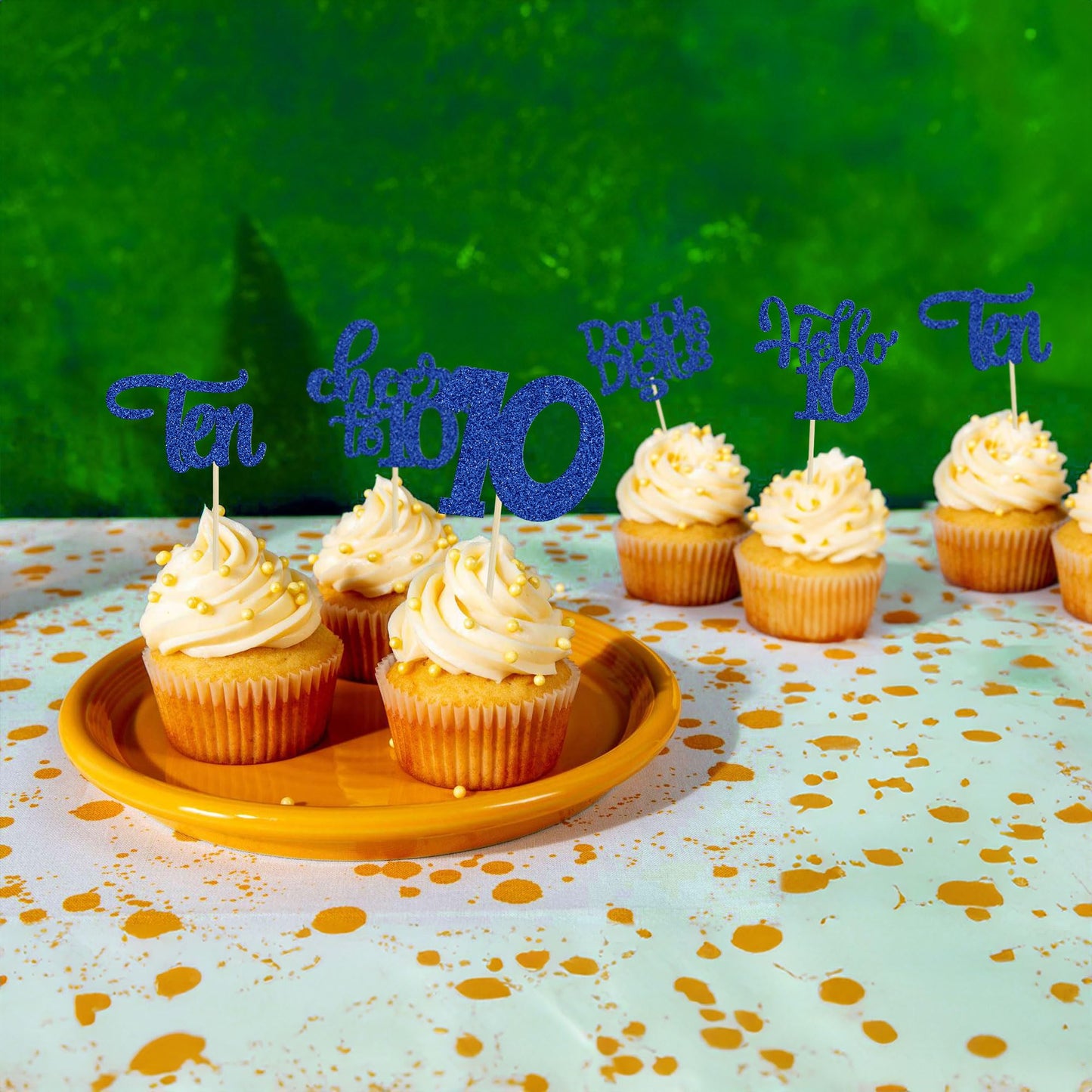 30Pcs 10Th Birthday Cupcake Toppers Ten Double Hello 10 Cupcake Picks Cheers To 10 Years Old Cake Decorations For 10Th Birthday