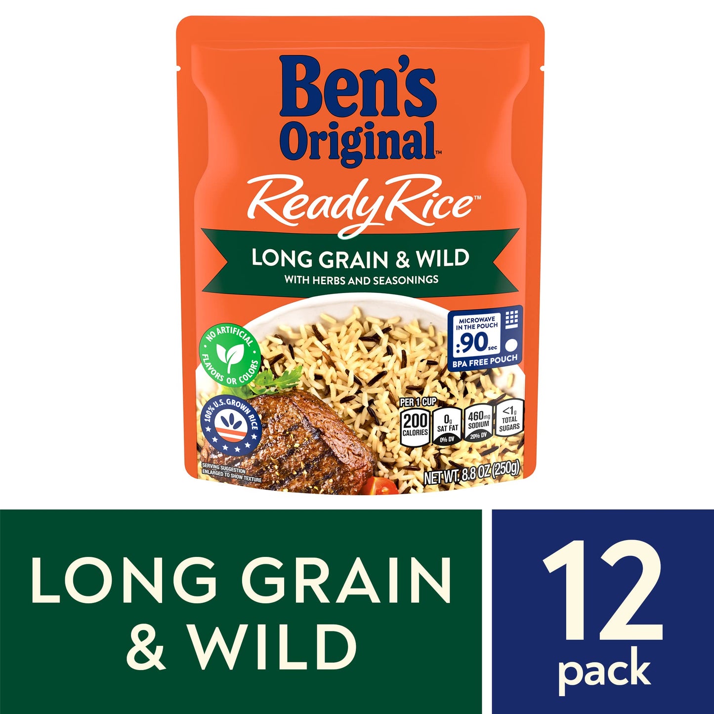 Ben'S Original Ready Rice Long Grain And Wild Flavored Rice, Easy Dinner Side, 8.8 Oz Pouch (Pack Of 12)