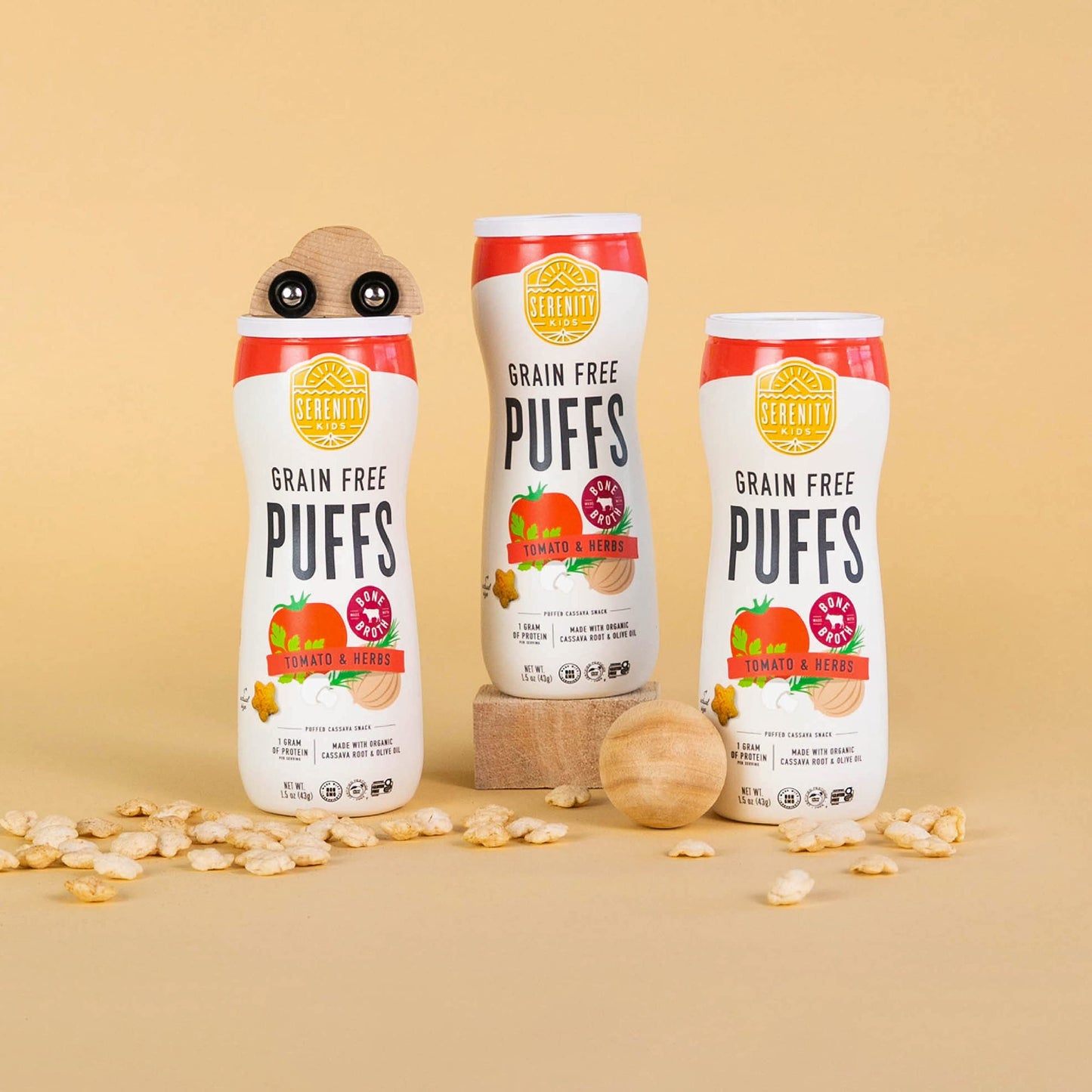 Serenity Kids 6+ Month Grain Free Baby Puffs - Tomato & Herbs - Easy On-the-Go Baby Travel Snack - USDA Organic Puffs - Allergen