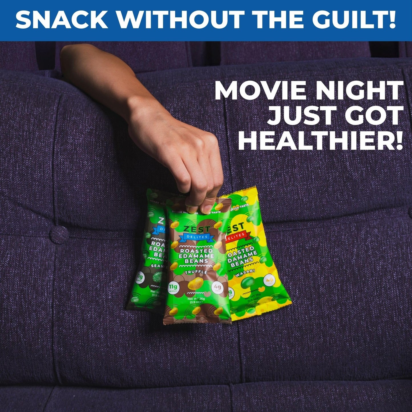Crunchy Dry Roasted Edamame Beans Snack by Zest Delites, Truffle - Seaweed - Wasabi, Vegan, Low Calorie (120cal) High Protein Sn