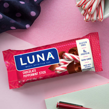 LUNA Bar - Chocolate Peppermint Stick - Gluten-Free - Non-GMO - 7-9g Protein - Made with Organic Oats - Low Glycemic - Whole Nut