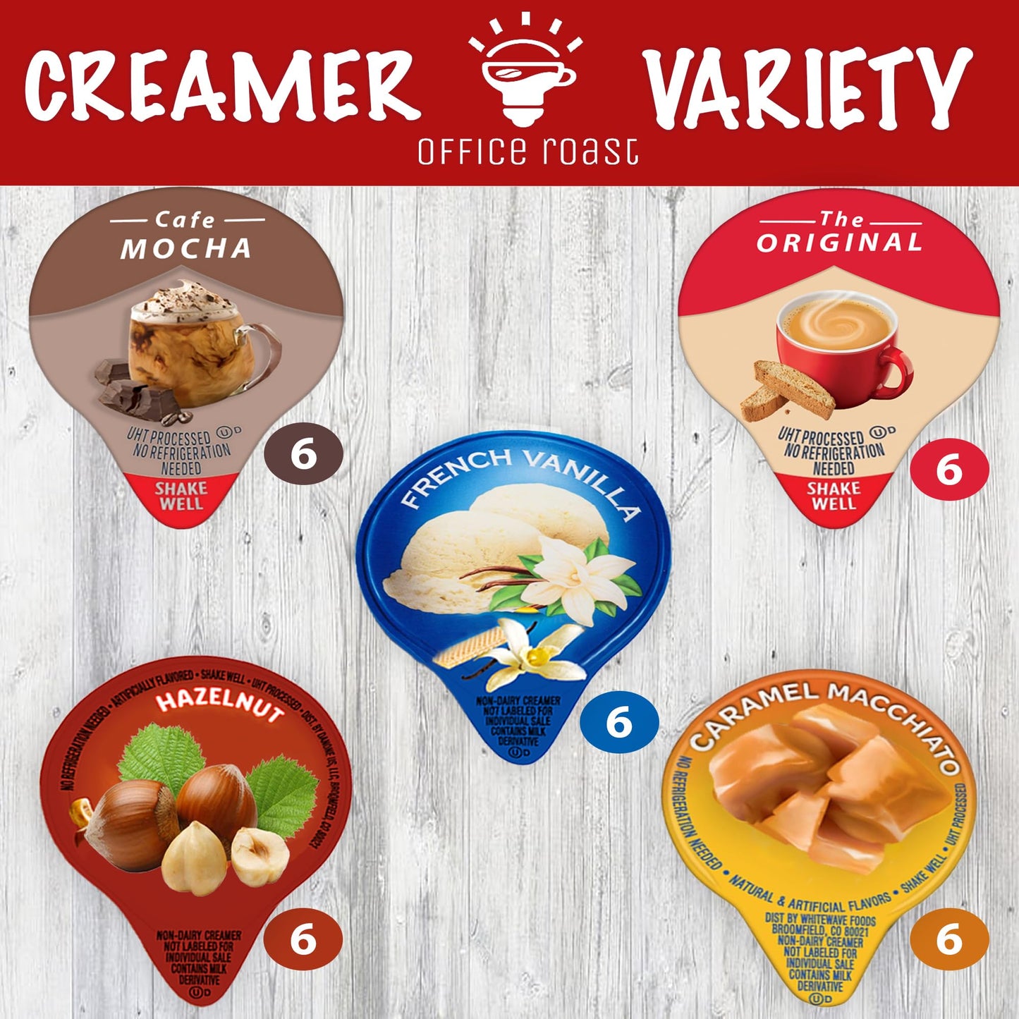 Variety Pack Creamers Liquid Creamer Singles | Gift Assortment Box | Coffee Cream | Frenh Vanilla, Cafe Mocha, Original, Hazelnut & Caramel Macchiato - No Refrigeration - Box Of 30