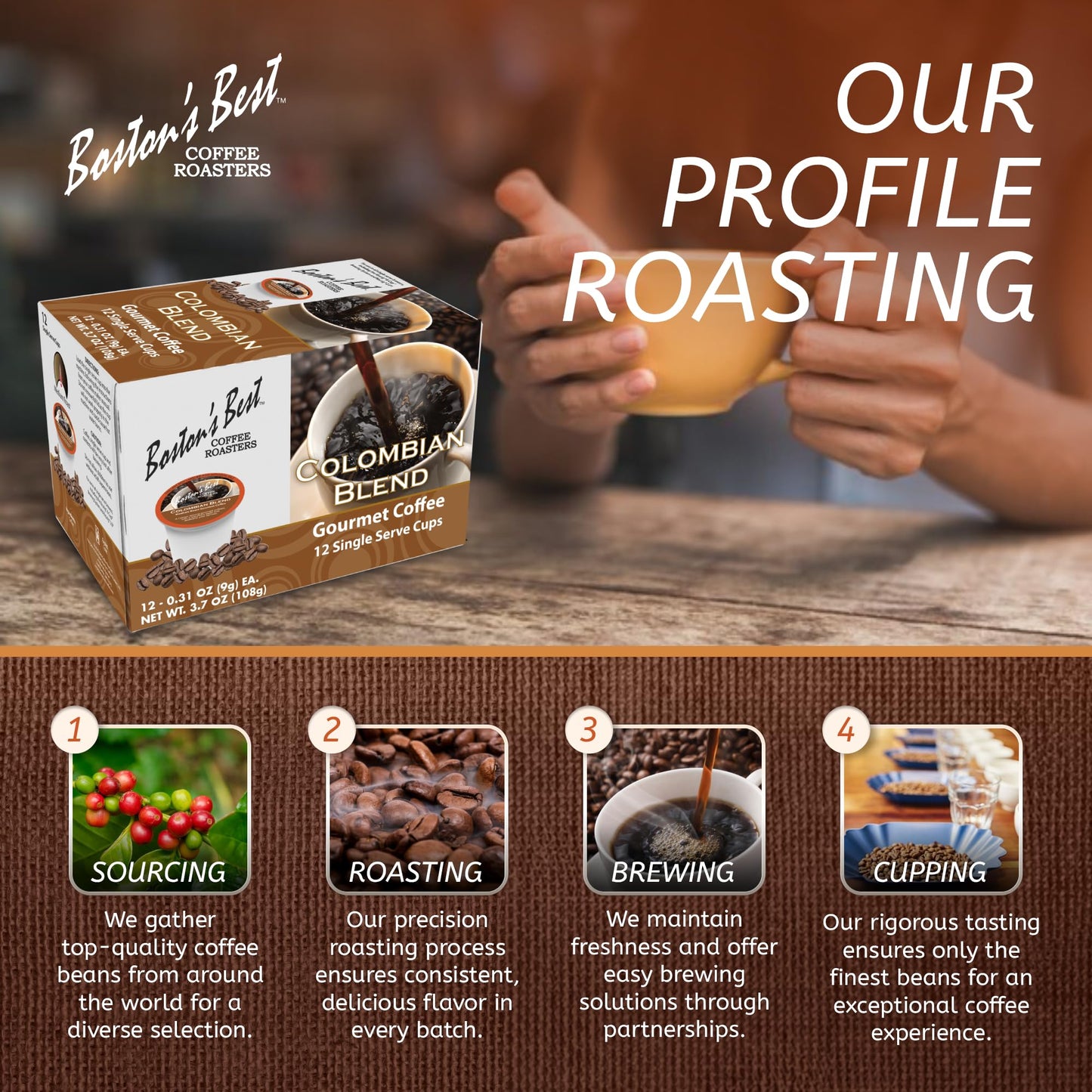 Bostons Best Colombian Blend Medium Roast Coffee, Compatible with Keurig, 12 Single Serve Cups