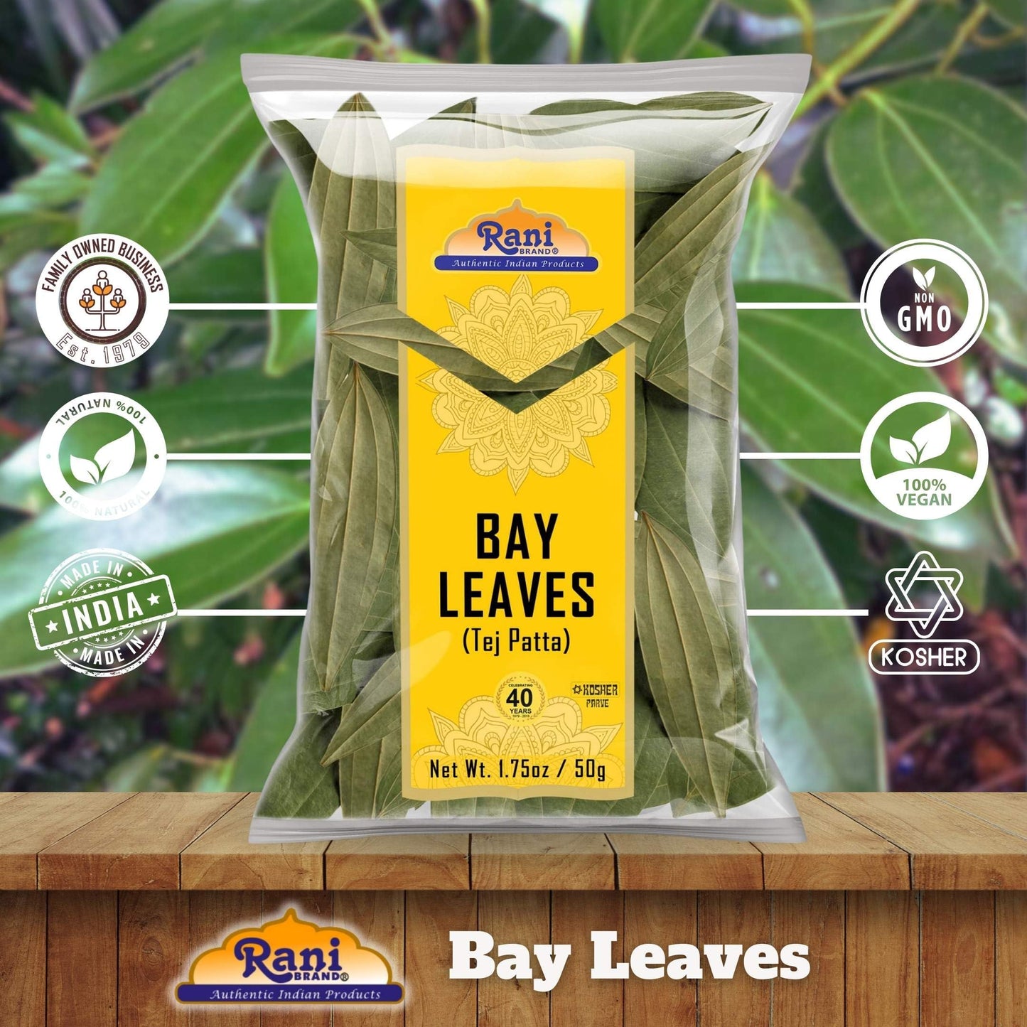 Rani Bay Leaf (Leaves) Whole Spice Hand Selected Extra Large 1.75Oz (50G) ~ All Natural | Gluten Friendly | Non-Gmo | Kosher | Vegan | Indian Origin (Tej Patta)