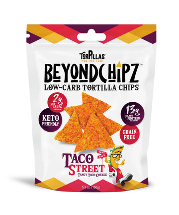 BeyondChipz Low Carb Tortilla Chips, Taco Street, Keto Friendly, Gluten Free, 5.3oz Bag, Pack of 4
