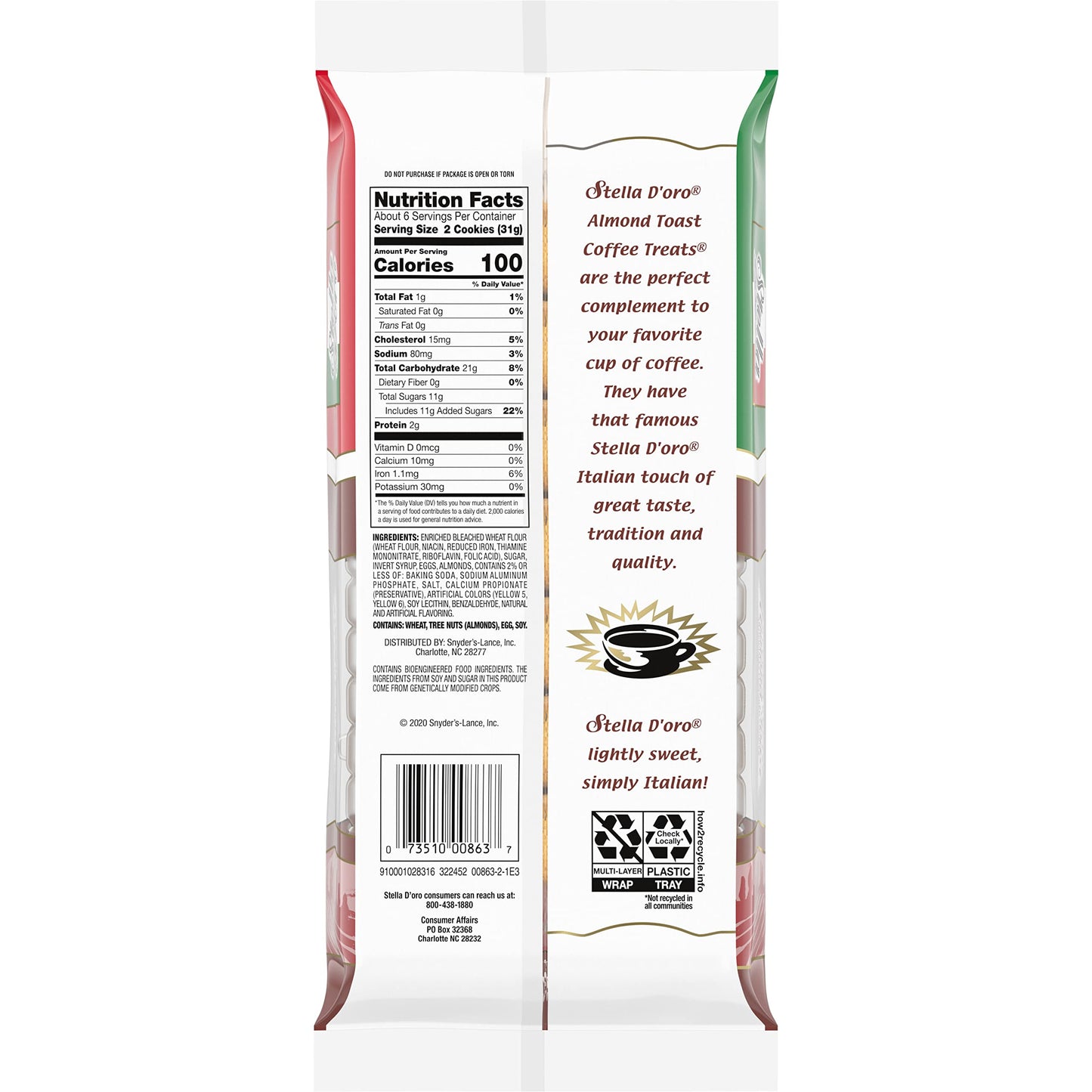 Stella D'oro Almond Toast Crunchy Coffee Treats Cookies, 6.6 Oz (Pack of 12)