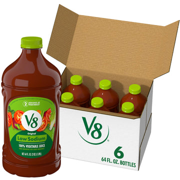V8 Low Sodium Original 100% Vegetable Juice, 64 fl oz Bottle (6 Pack)