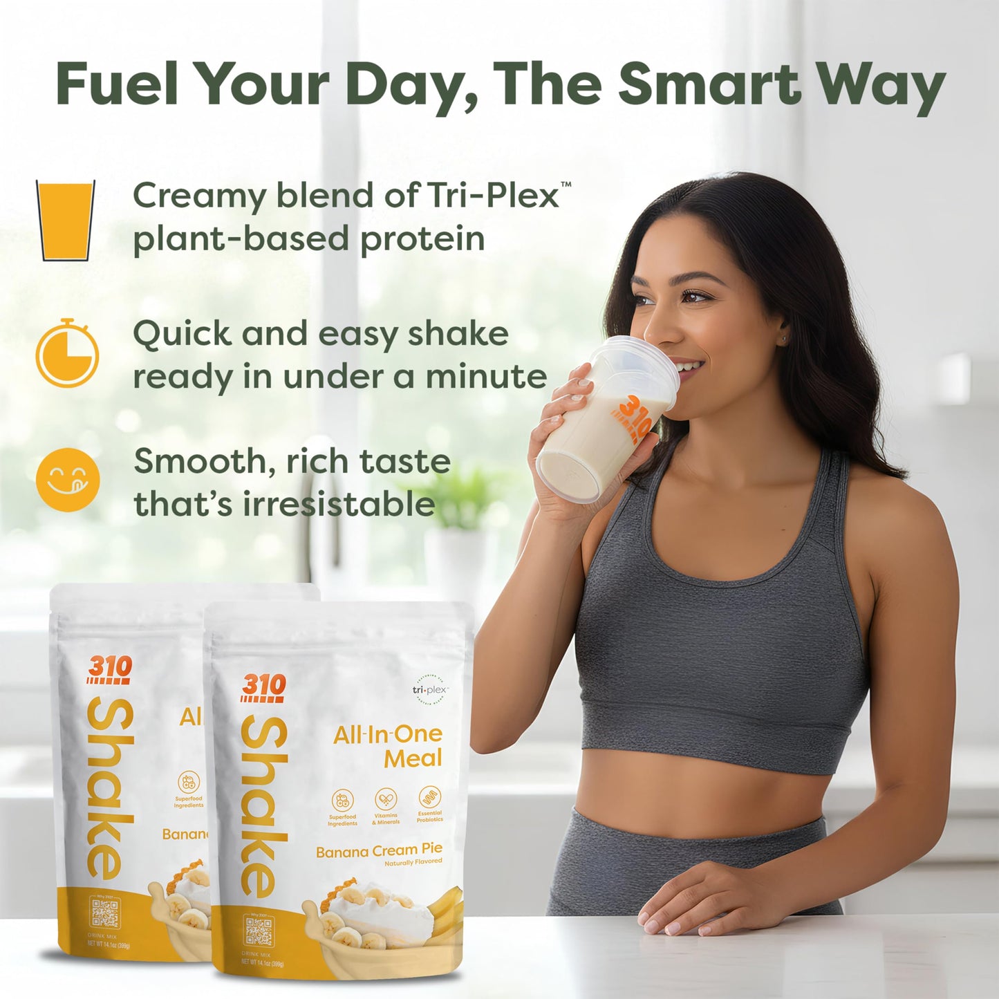 310 Nutrition All-in-One Plant-Based Meal Replacement Shake - High-Fiber Protein with Probiotics, Digestive Enzymes & Adaptogens