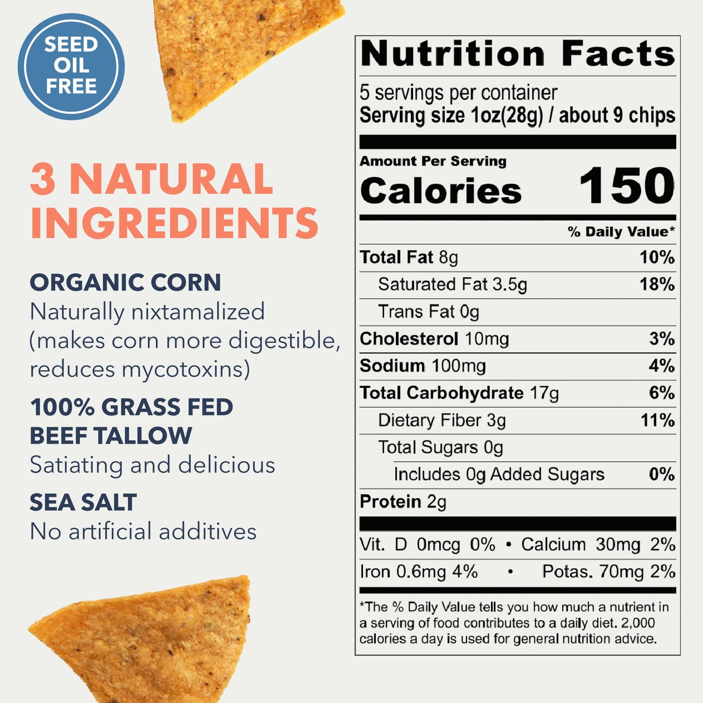 Ancient Crunch MASA CHIPS - Seed Oil Free Tortilla Chips, Low Carb, 5 oz (2 Pack), Orange