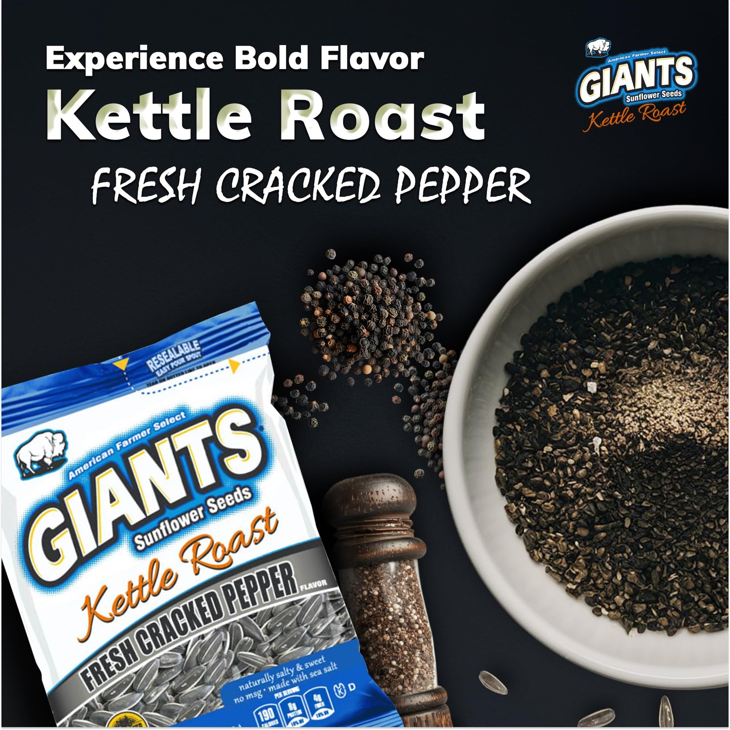 Giants Kettle Roast Fresh Cracked Pepper Sunflower Seeds - Sunflower Seeds Bulk, Roasted Sunflower Seeds To Eat, Healthy Snack,