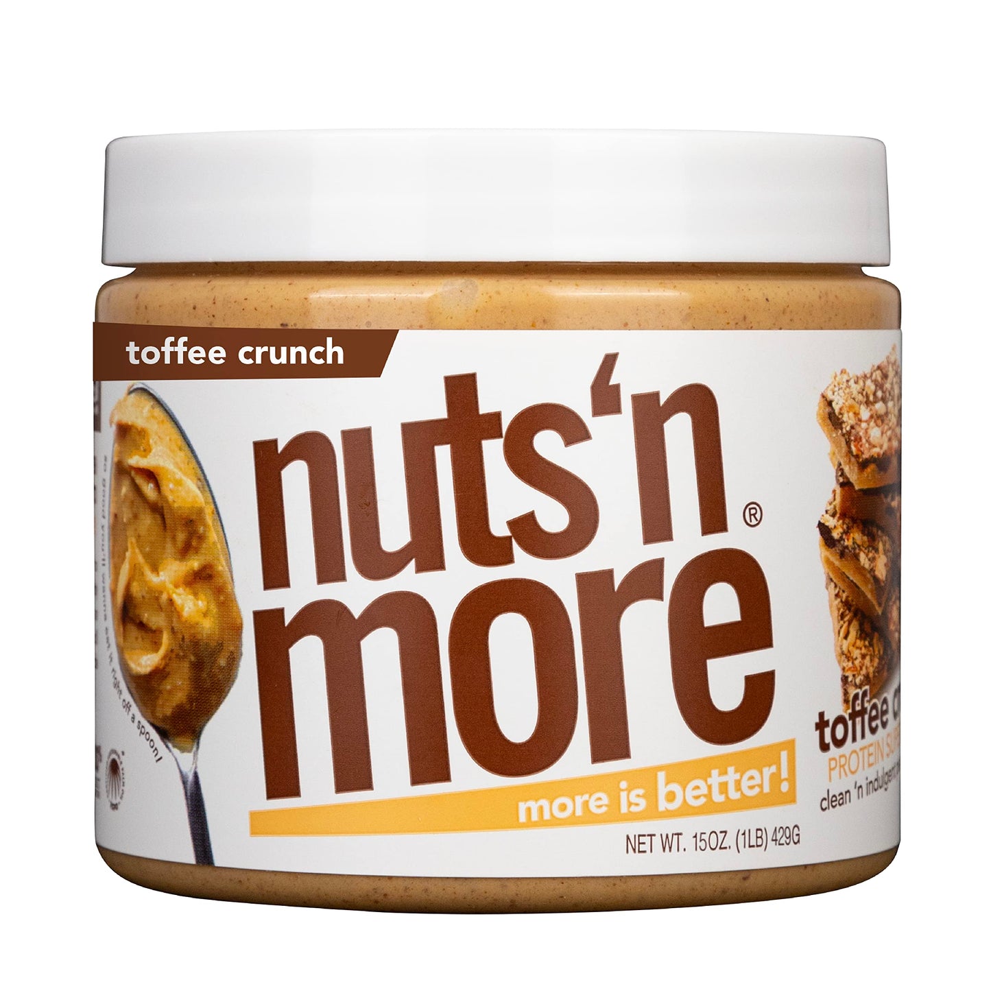 Nuts N More Toffee Crunch Peanut Butter Spread - High Protein, Low Carb, Low Sugar, Gluten Free, Non-GMO, All-Natural Nut Butter