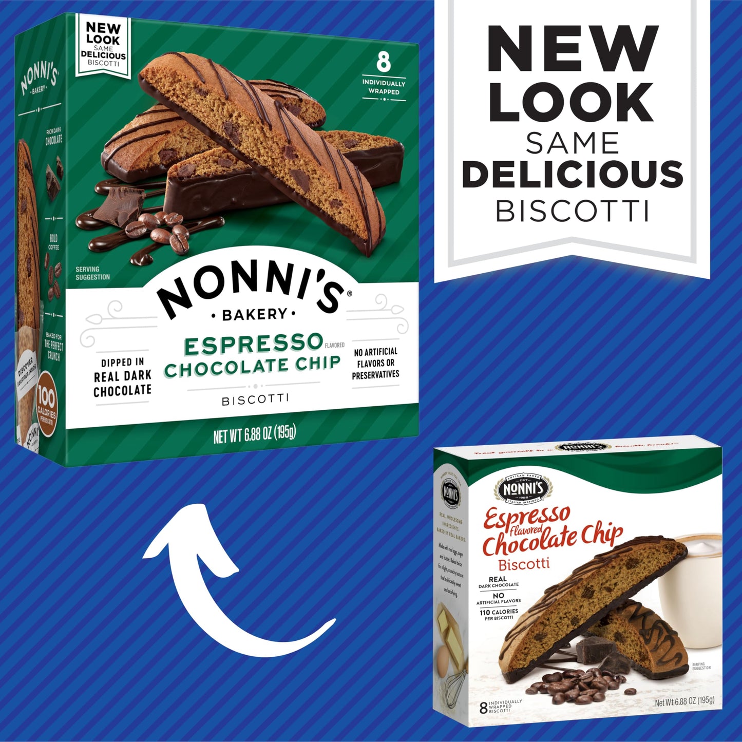 Nonni's Espresso Chocolate Chip Biscotti - 6-Pack (41.28 oz) Individually Wrapped Italian Cookies with Dark Chocolate - Kosher