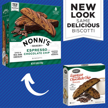 Nonni's Espresso Chocolate Chip Biscotti - 6-Pack (41.28 oz) Individually Wrapped Italian Cookies with Dark Chocolate - Kosher