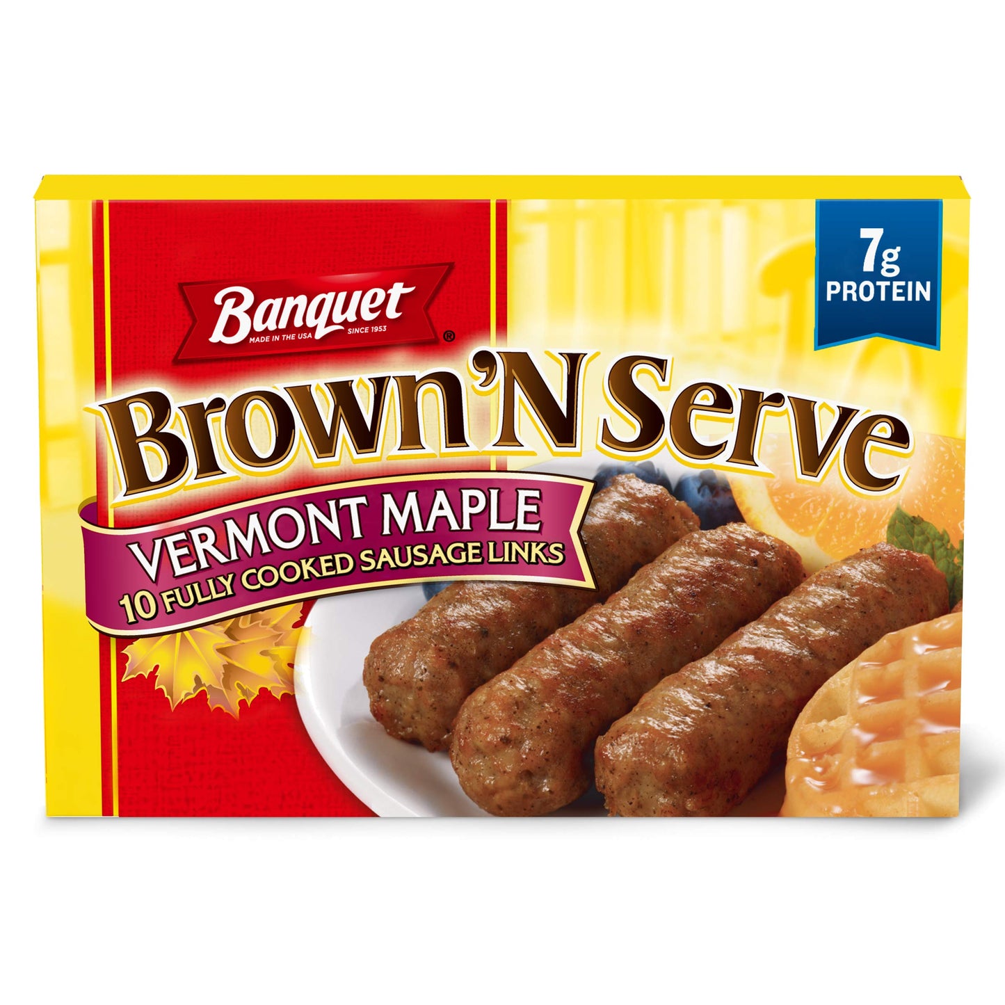Banquet Brown N Serve Vermont Maple Fully Cooked Sausage Links, Frozen Meat, 10 Count, 6.4 OZ