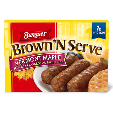 Banquet Brown N Serve Vermont Maple Fully Cooked Sausage Links, Frozen Meat, 10 Count, 6.4 OZ