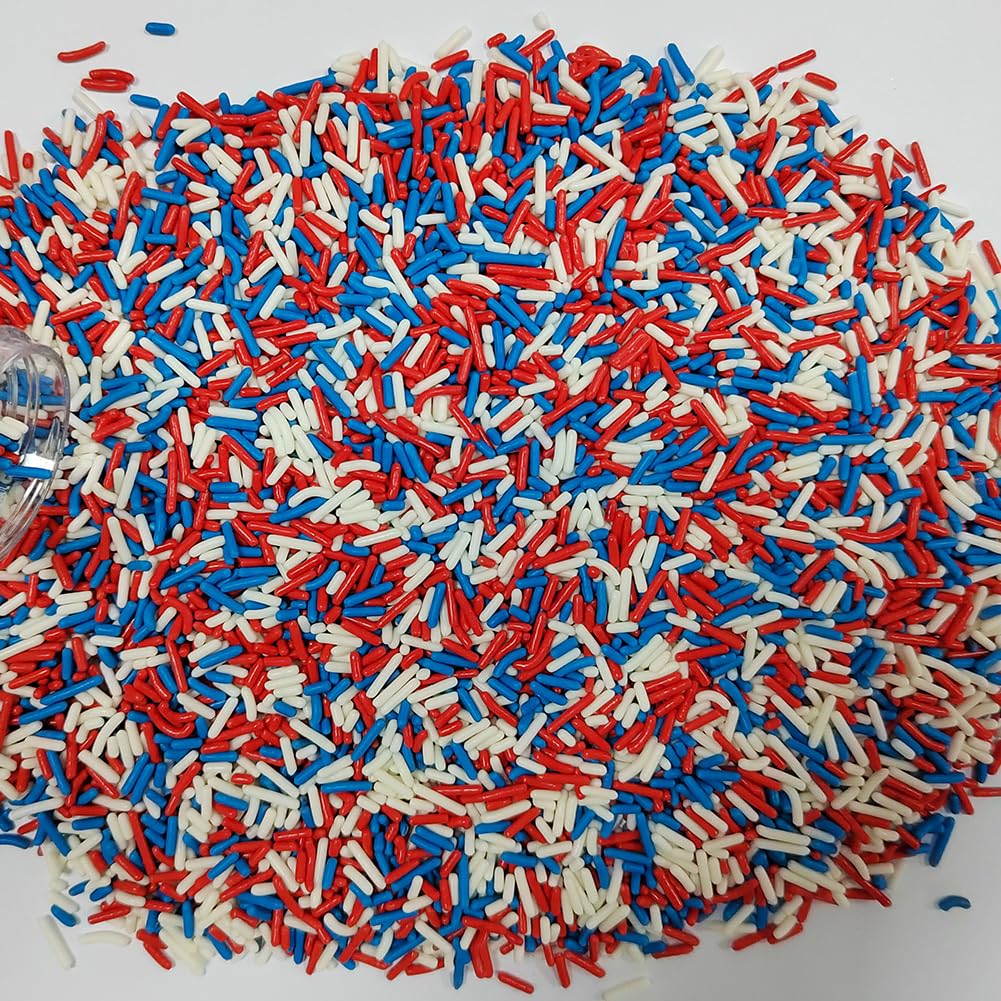 Senchanting Patriotic Red White And Blue Jimmies Sprinkles, Edible Sprinkle Mix, Birthday Jimmy Sprinkles Toppers For Decorating