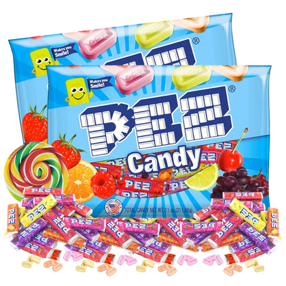 PEZ Candy Refill Rolls for Dispenser, Bulk Individually Wrapped Treats, Assorted Fruit Flavored Classic Candies, Pack of 2, 11 O
