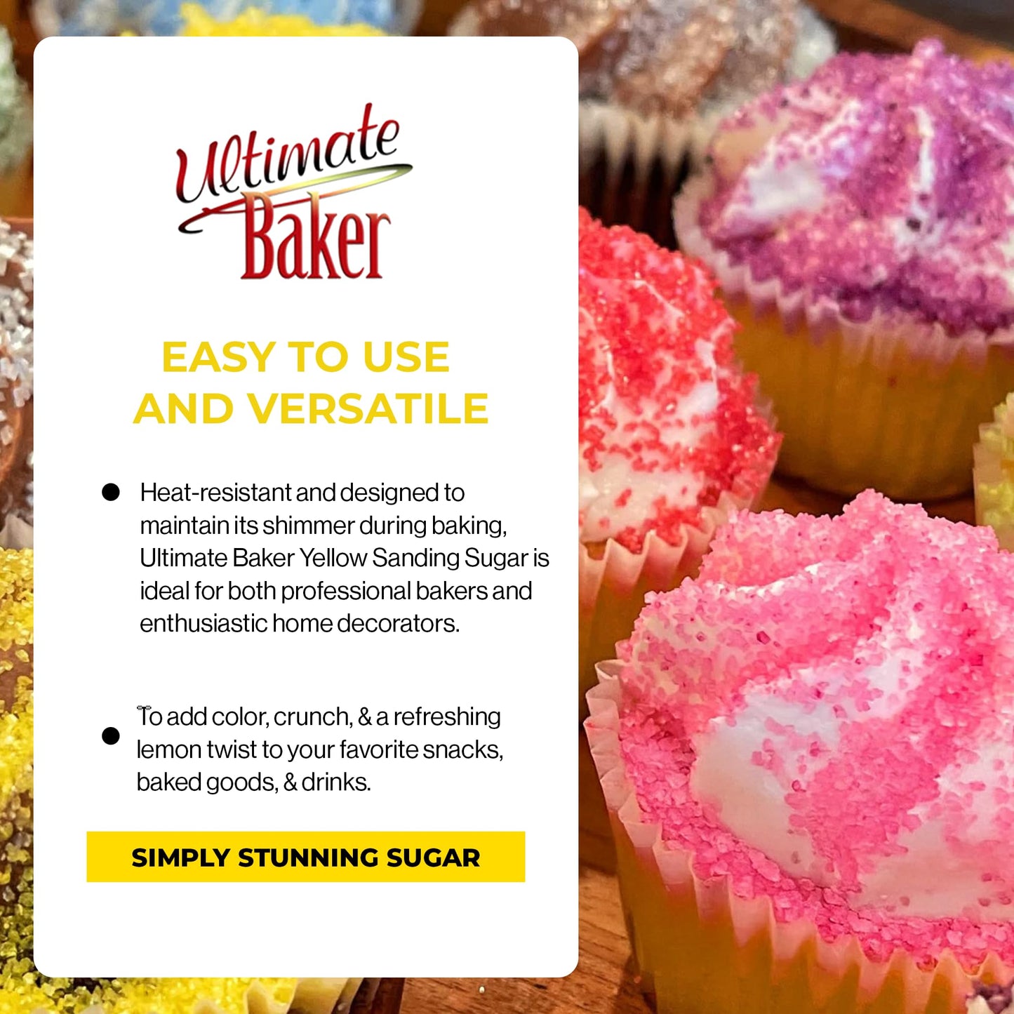 Ultimate Baker - Sanding Sugar, Yellow - Vibrant Color Baking & Decorating Sugar With Premium Texture For Desserts & Confections