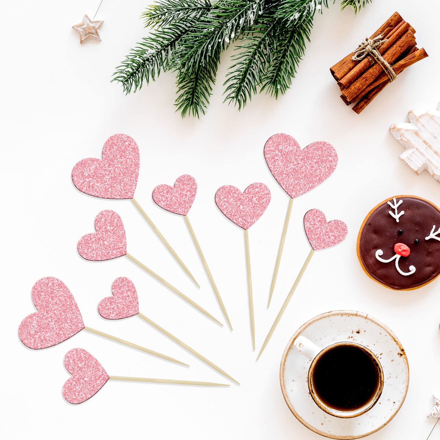 Gyufise 30Pcs Heart Cupcake Toppers Glitter Sweet Love Cupcake Picks Valentine'S Day Cake Decorations For Wedding Engagement Bri