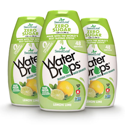 SweetLeaf Water Drops, Lemon Lime - Water Enhancer, Sugar Free Stevia Water Flavoring Drops, 1.62 Oz Ea (Pack of 3)