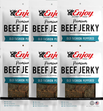 Enjoy Beef Jerky Old Fashion Peppered | 12 Oz (Pack Of 6) | Traditional Style | Usa Made | High Protein | Low Fat | Zero Trans F