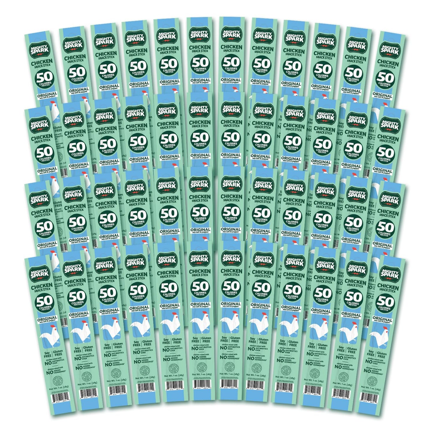 Mighty Spark Chicken Snack Sticks - Original Sea Salt & Pepper - 6g of Protein  No s Ever  No  s Added  Gluten Free  Soy Free Meat Sticks - High Protein Keto Snacks  Weight Watchers Approved Snacks - 48 Count